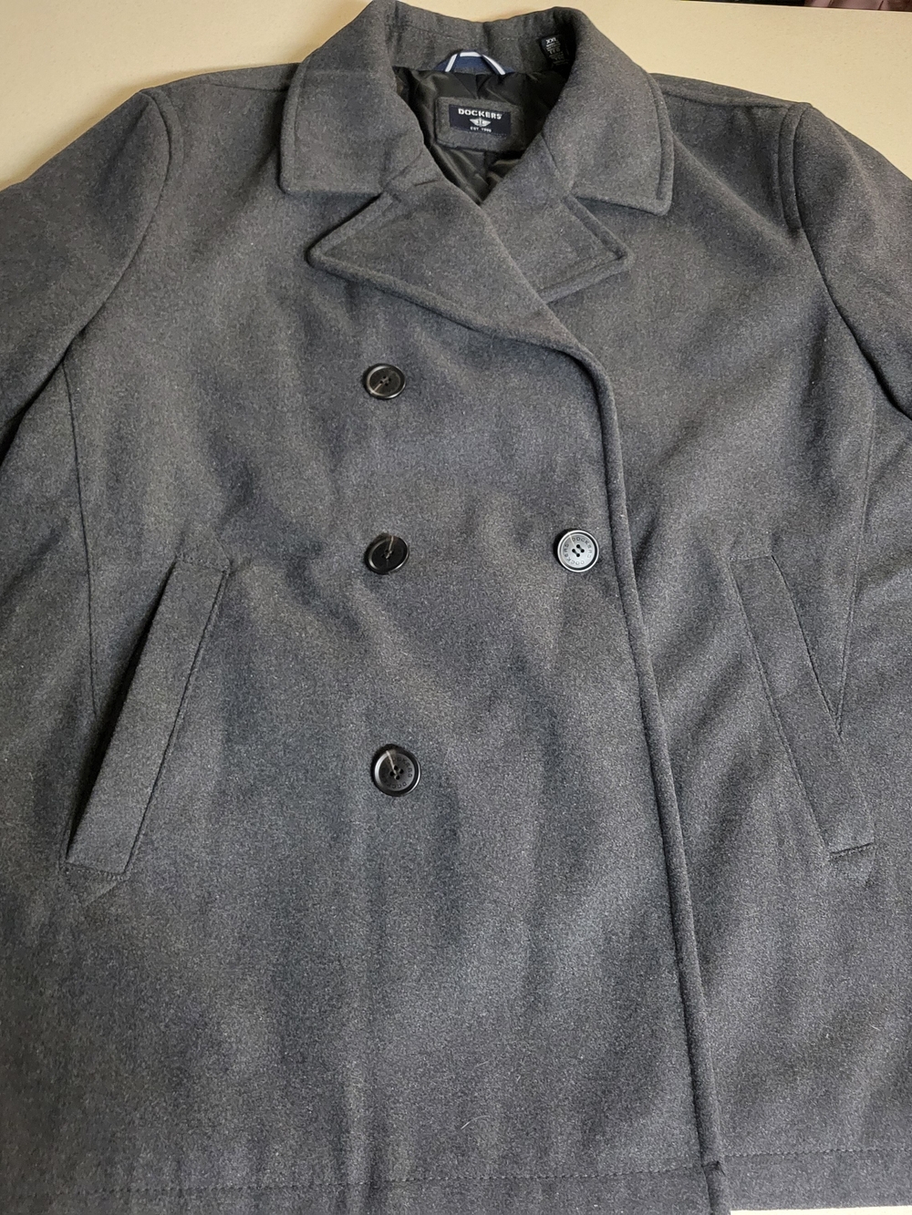 Dockers Men's Dark Charcoal Double-Breasted Peacoat